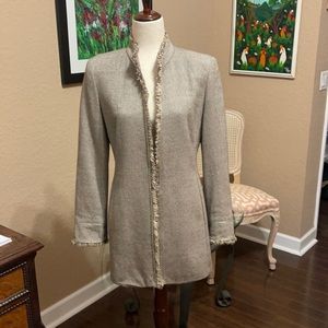 Féraud Wool Suit with Long Blazer & Pants in Brown